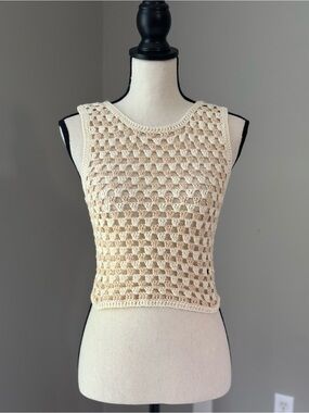 Crochet Knitted Tank Top Parisian Chic Sleeveless Open Back